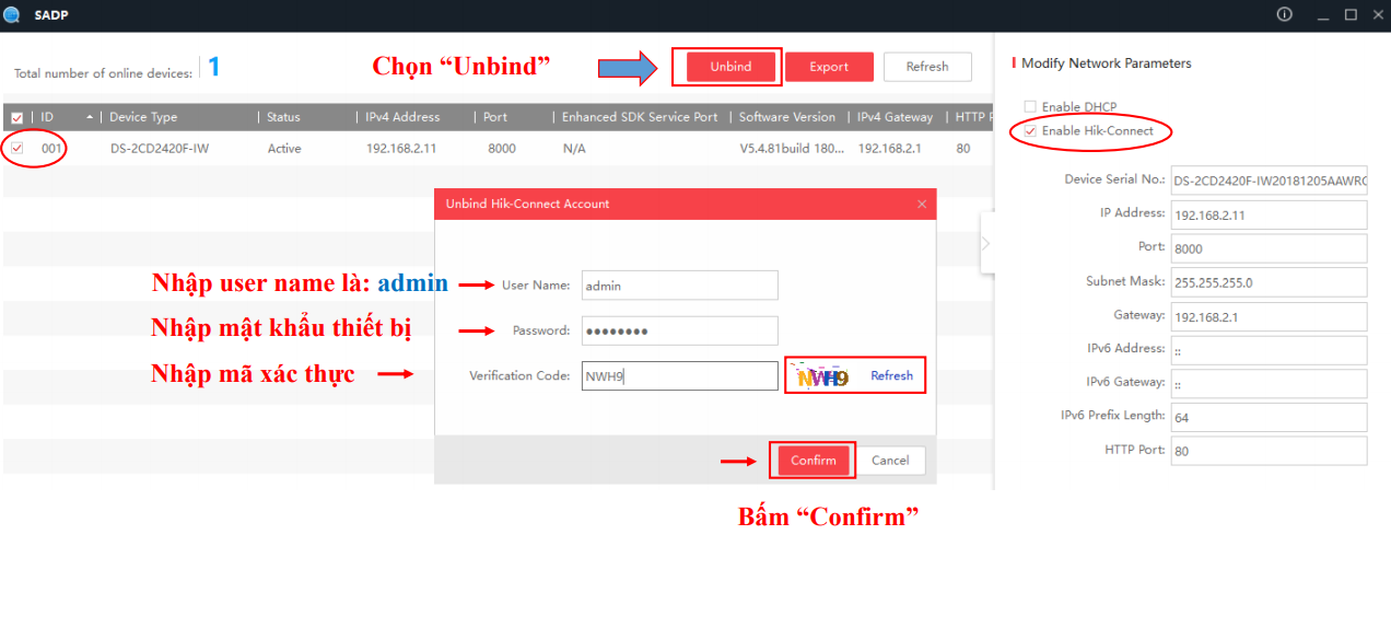 Hướng dẫn xóa thiết bị ra khỏi tài khoản Hik-Connect bằng SADP tool